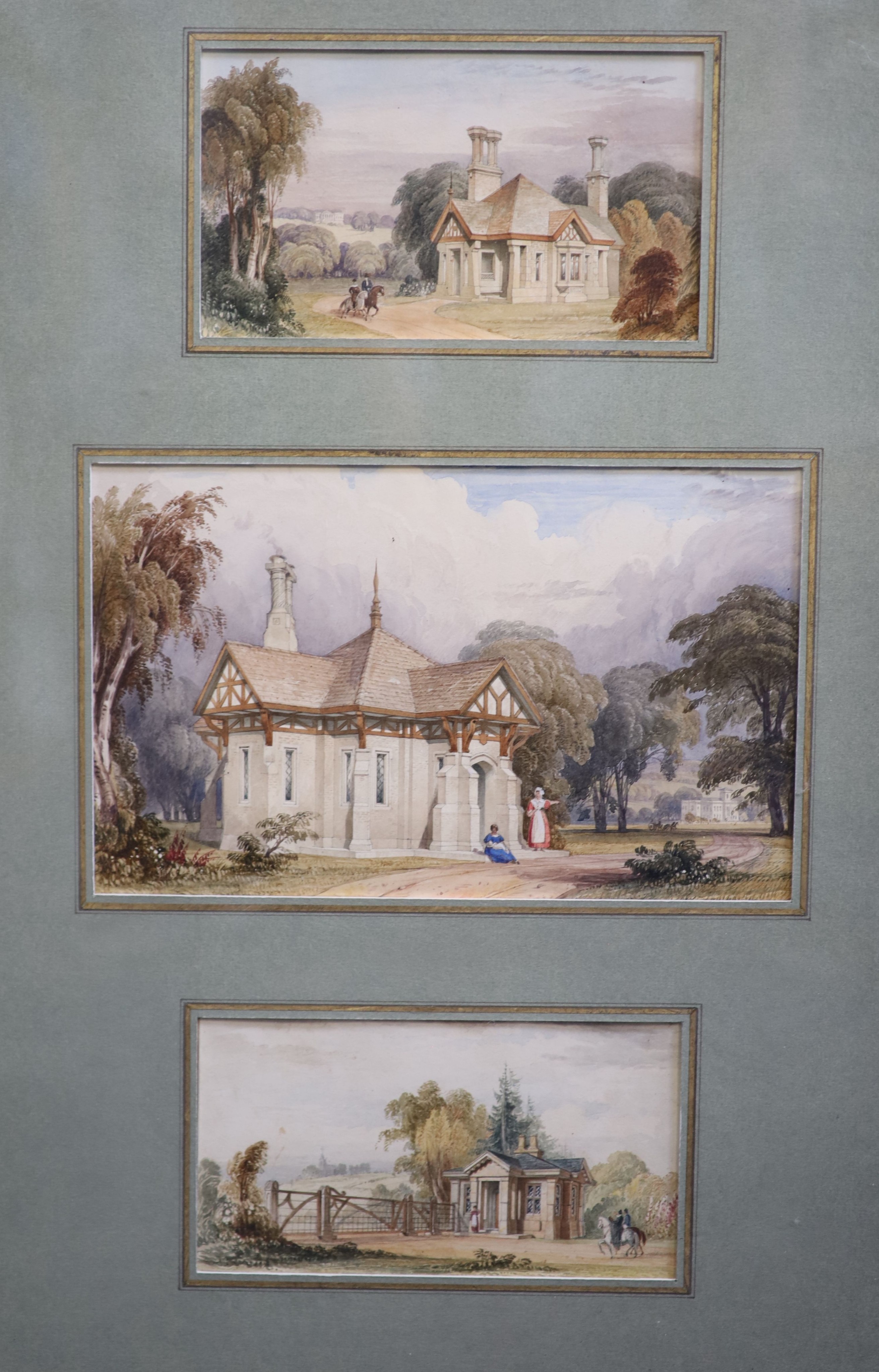 Francis Goodwin (1784-1835), Designs for Greek Revival and Rustic Country Houses, six watercolour drawings on paper, 16 x 26cm and 10 x 18cm in two frames